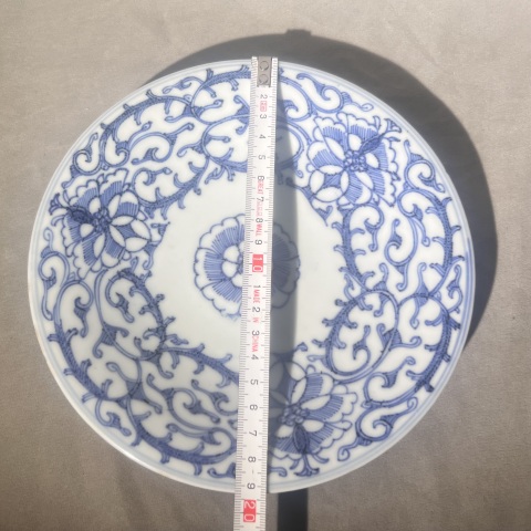 古玩陶瓷清 嘉慶 青花淡描月華牡丹纏枝紋盤拍賣,當前價格780元