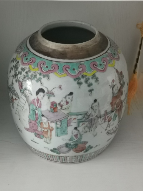 古玩陶瓷三娘教子圖粉彩罐拍賣,當前價格1500元
