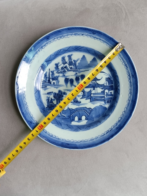 古玩陶瓷青花亭臺樓閣山水紋盤拍賣,當前價格780元