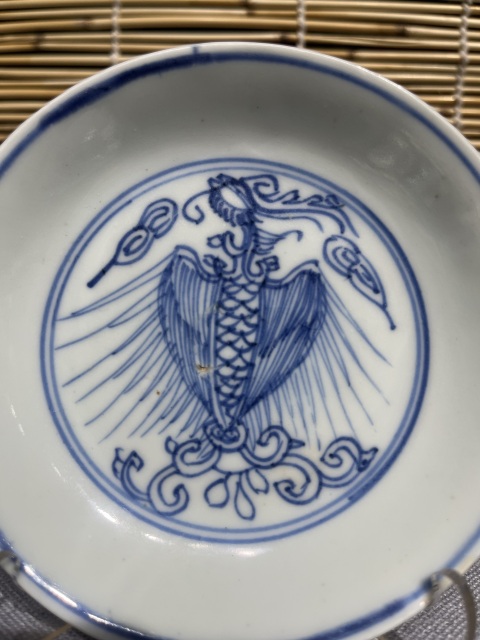 古玩陶瓷鐵線描鳳紋青花盤拍賣,當前價格1800元