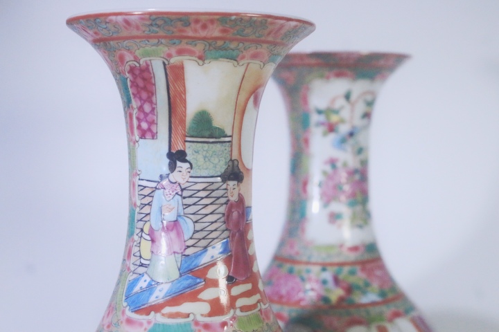 古玩陶瓷晚清·廣彩開窗人物對瓶拍賣，當前價格8000元
