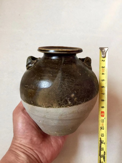 古玩陶瓷宣州窯褐釉雙耳尊拍賣，當前價格1600元