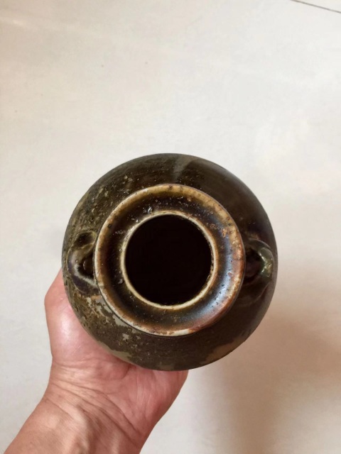 古玩陶瓷宣州窯褐釉雙耳尊拍賣，當前價格1600元