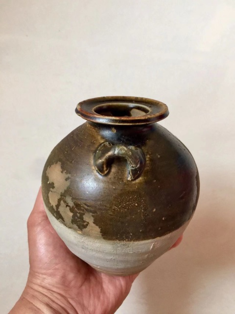古玩陶瓷宣州窯褐釉雙耳尊拍賣，當前價格1600元