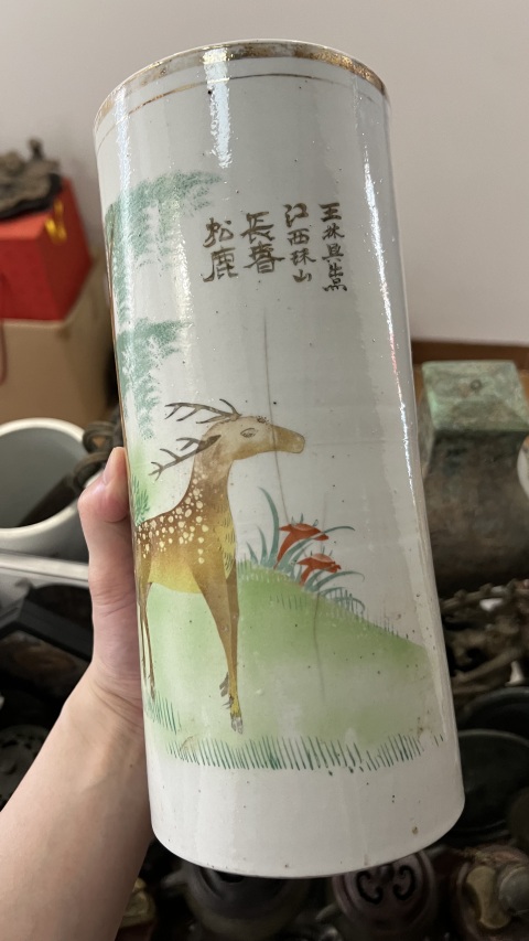 古玩陶瓷民國鹿紋帽筒拍賣，當前價格699元