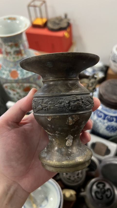 古玩雜項(xiàng)清末銅花弧拍賣(mài)，當(dāng)前價(jià)格199元