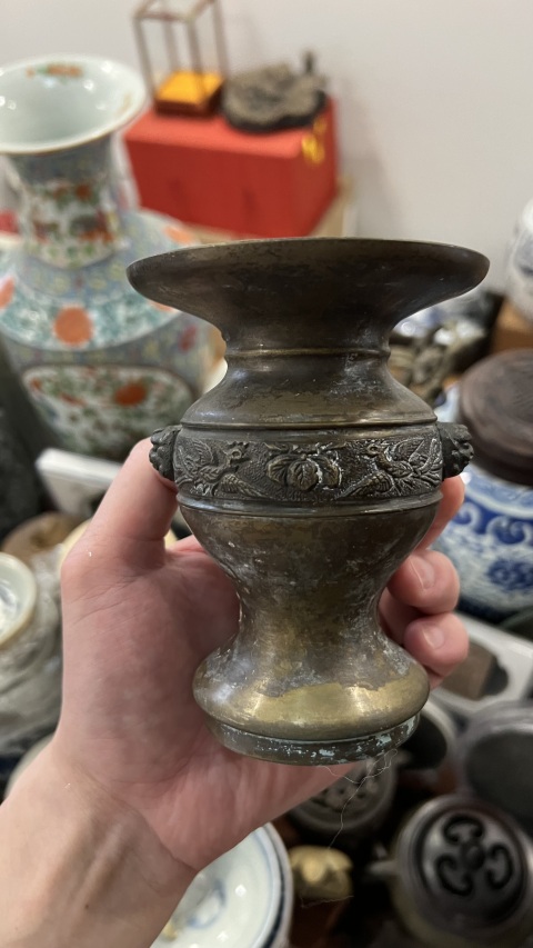 古玩雜項(xiàng)清末銅花弧拍賣(mài)，當(dāng)前價(jià)格199元