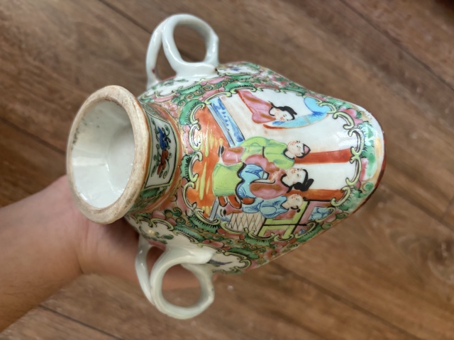 古玩陶瓷廣彩人物故事紋雙耳杯拍賣，當前價格2300元