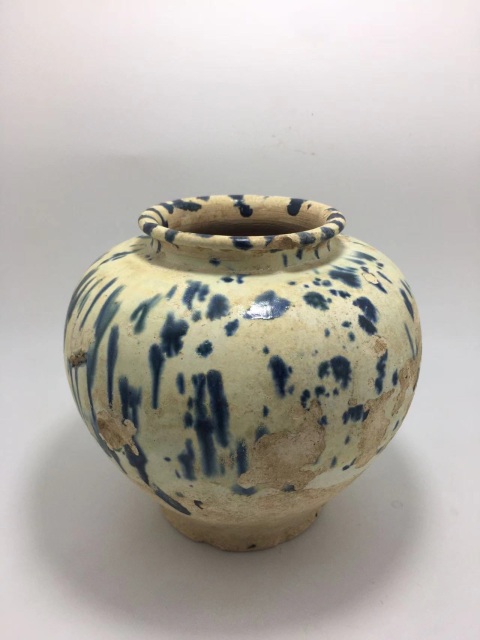 古玩陶瓷唐三彩·灑藍罐拍賣,當前價格60000元