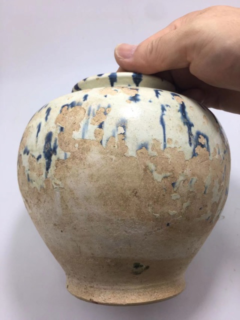 古玩陶瓷唐三彩·灑藍罐拍賣,當前價格60000元