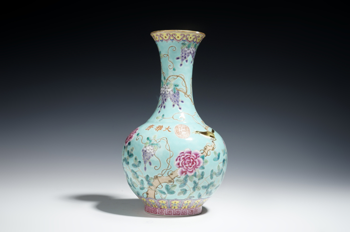 中国　粉彩　花鳥紋茶入　洪憲年製　送料込み0930 中国粉彩花鳥紋茶入洪憲年製送料込み0930