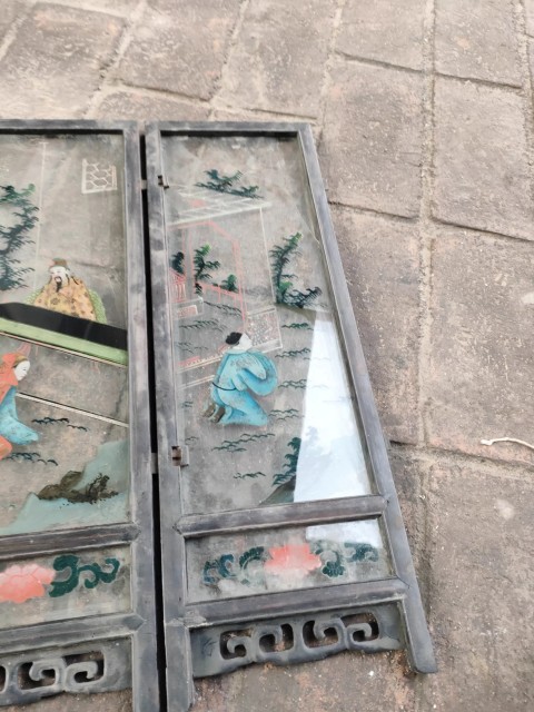 古玩雜項老紅木玻璃畫案屏拍賣，當前價格3600元