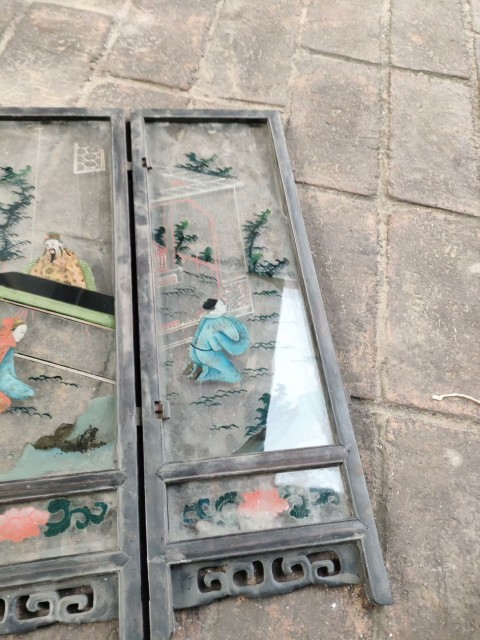 古玩雜項老紅木玻璃畫案屏拍賣，當前價格3600元