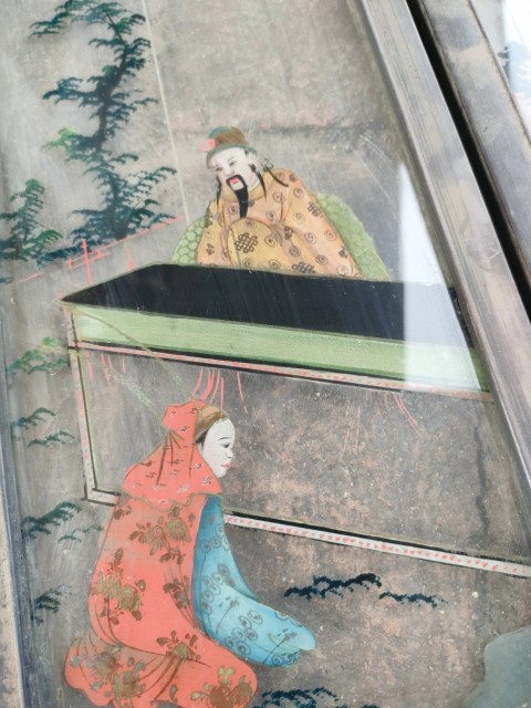 古玩雜項老紅木玻璃畫案屏拍賣，當前價格3600元