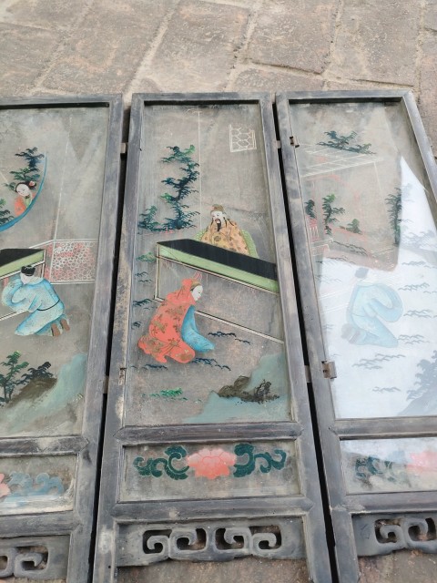 古玩雜項老紅木玻璃畫案屏拍賣，當前價格3600元