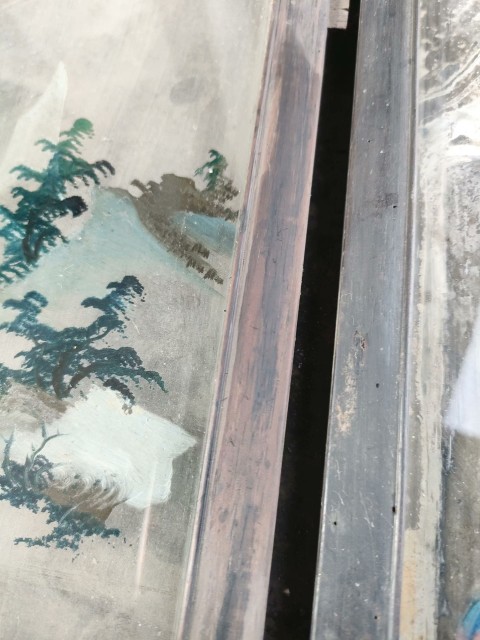 古玩雜項老紅木玻璃畫案屏拍賣，當前價格3600元