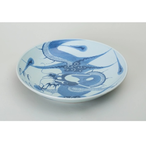 古玩陶瓷清·全品大盤(pán)雍乾過(guò)墻龍紋青花大盤(pán)拍賣(mài),當(dāng)前價(jià)格7000元