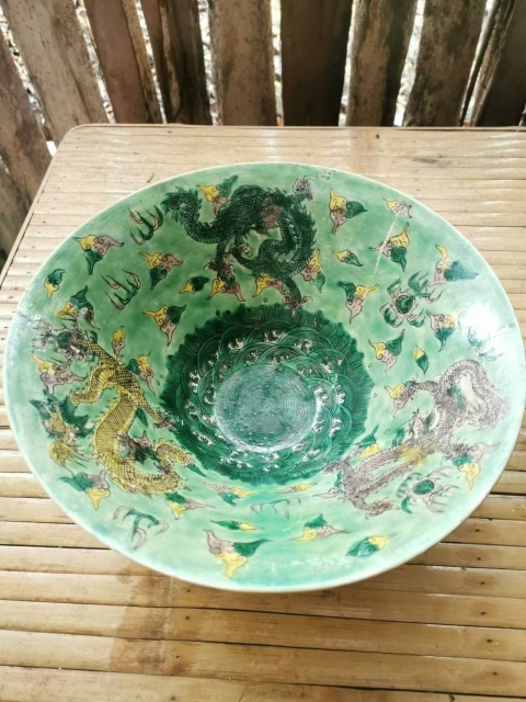 古玩陶瓷清晚清素三彩龍紋碗拍賣,當前價格566元