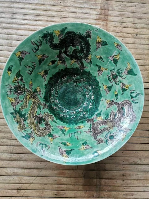 古玩陶瓷清晚清素三彩龍紋碗拍賣,當前價格566元