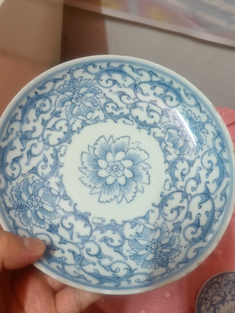 古玩陶瓷清中期青花淡描花卉紋盤一對拍賣,當前價格1280元
