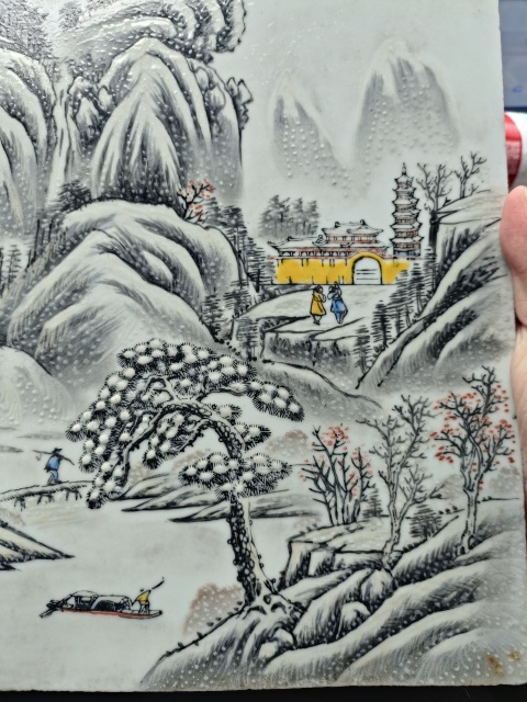 古玩陶瓷雪景山水人物瓷板畫???拍賣,當前價格3888元