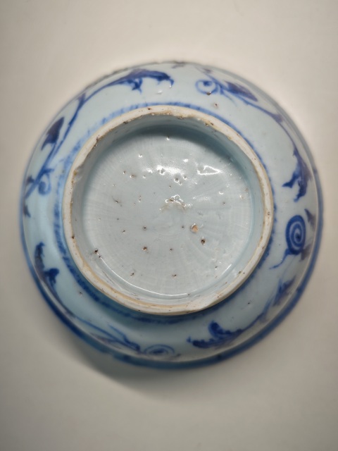 古玩陶瓷明空白期青花秋葵紋茶碗拍賣,當前價格4567元