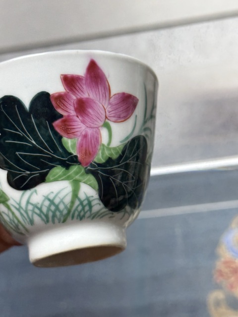 古玩陶瓷民國精品細路荷花粉彩杯拍賣，當前價格690元