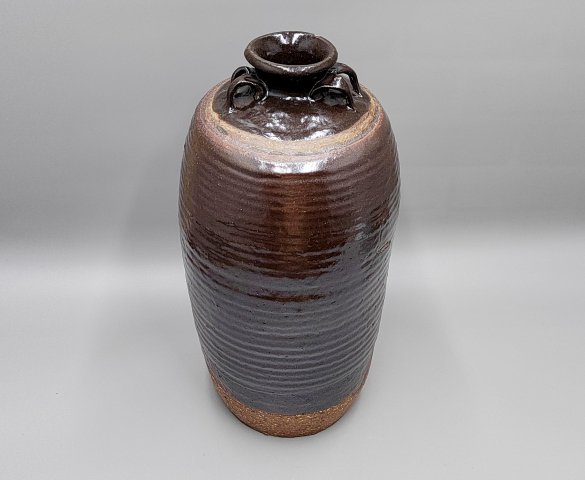 古玩陶瓷元代磁州窯褐釉弦紋四系梅瓶拍賣，當前價格12000元