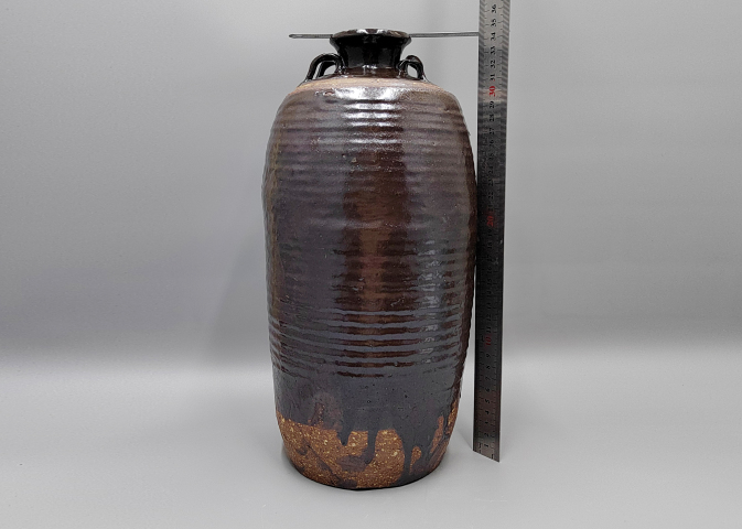 古玩陶瓷元代磁州窯褐釉弦紋四系梅瓶拍賣，當前價格12000元