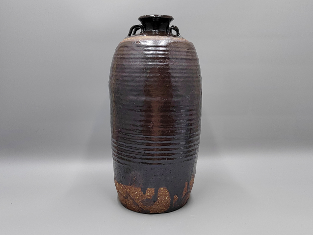 古玩陶瓷元代磁州窯褐釉弦紋四系梅瓶拍賣，當前價格12000元