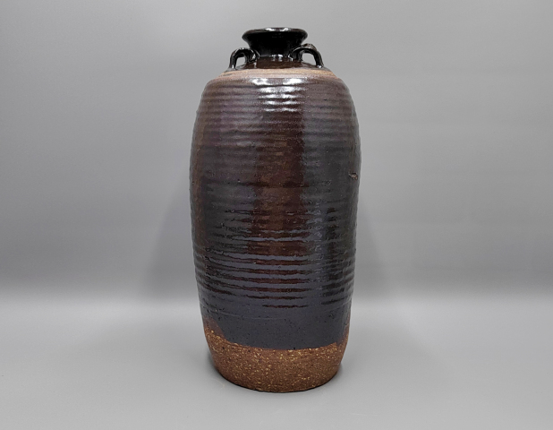 古玩陶瓷元代磁州窯褐釉弦紋四系梅瓶拍賣，當前價格12000元