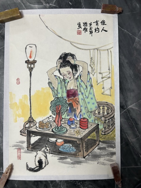 古玩字畫楊濟淮《佳人有約》人物拍賣,當前價格655元