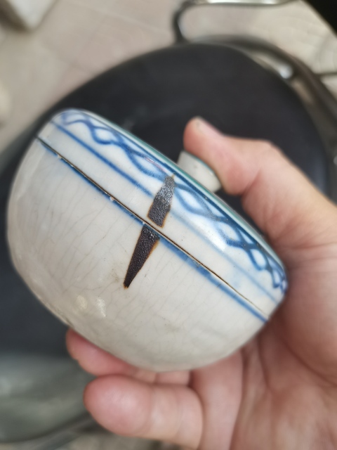 古玩陶瓷青花綠彩花卉紋蓋盒拍賣,當前價格366元