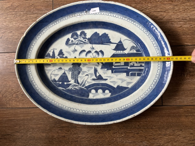 古玩陶瓷清中期青花亭臺樓閣山水紋盤拍賣，當前價格6600元