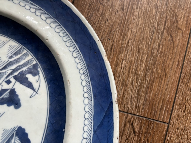 古玩陶瓷清中期青花亭臺樓閣山水紋盤拍賣，當前價格6600元