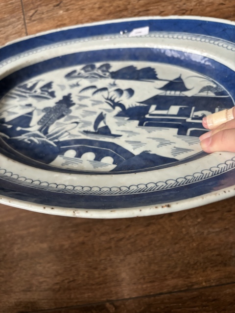 古玩陶瓷清中期青花亭臺樓閣山水紋盤拍賣，當前價格6600元