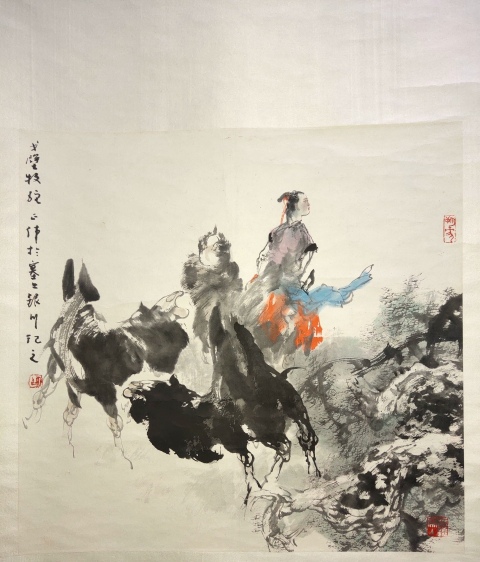 古玩字畫寧夏美協名譽住席胡正偉《戈壁牧駝》拍賣,當前價格4500元