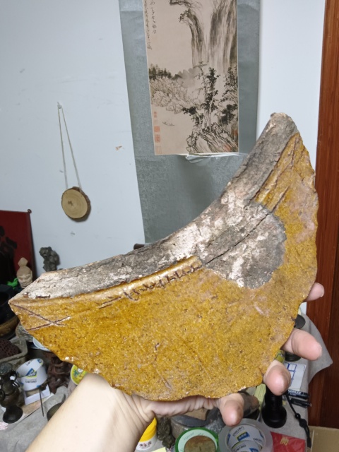 古玩陶瓷清代琉璃釉蓮花池塘紋水滴瓦拍賣，當前價格1000元