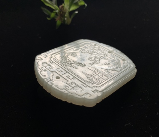 古玩玉器清中期精品和田白玉人物詩紋腰牌拍賣,當(dāng)前價(jià)格120000元