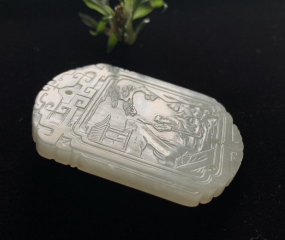 古玩玉器清中期精品和田白玉人物詩紋腰牌拍賣,當(dāng)前價(jià)格120000元