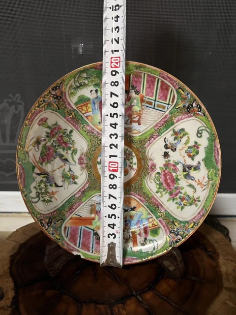 古玩陶瓷晚清.花鳥人物故事廣彩折沿盤拍賣，當(dāng)前價格258元