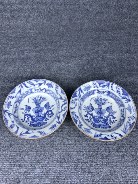 古玩陶瓷青花花卉紋盤一對拍賣,當前價格2288元