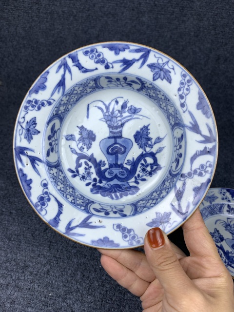 古玩陶瓷青花花卉紋盤一對拍賣,當前價格2288元