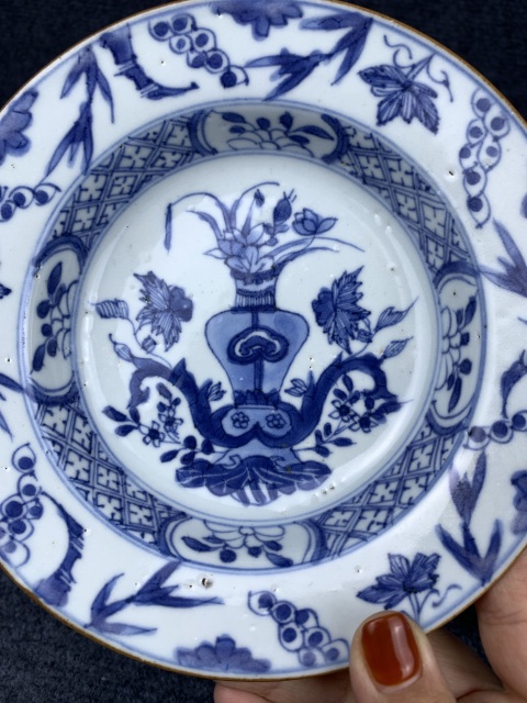 古玩陶瓷青花花卉紋盤一對拍賣,當前價格2288元