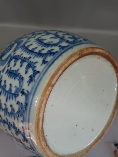古玩陶瓷青花特大號纏蓮粥罐拍賣，當前價格388元