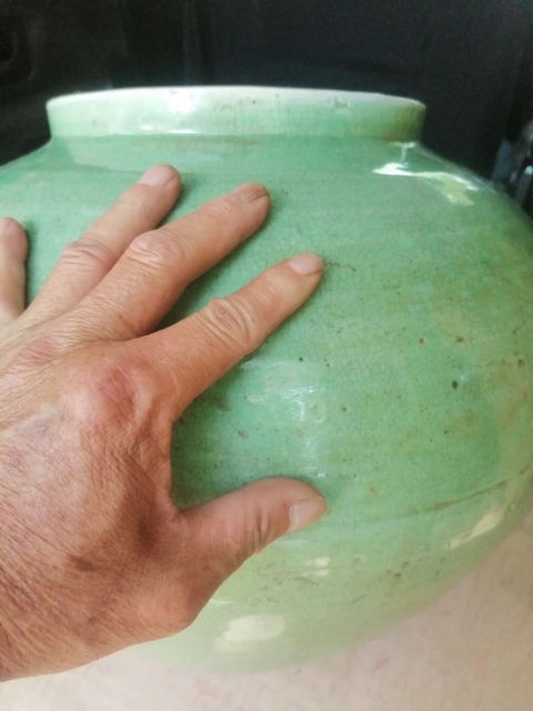 古玩陶瓷綠哥釉大罐拍賣，當前價格3000元