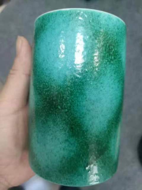 古玩陶瓷翡翠綠釉筆筒拍賣，當前價格1500元