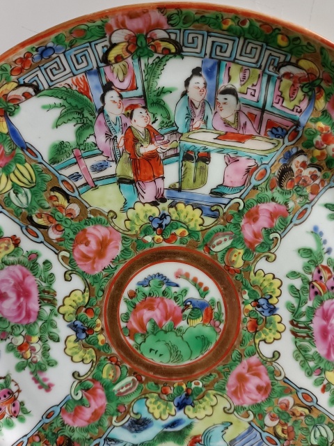 古玩陶瓷廣彩人物花卉紋盤拍賣，當前價格888元