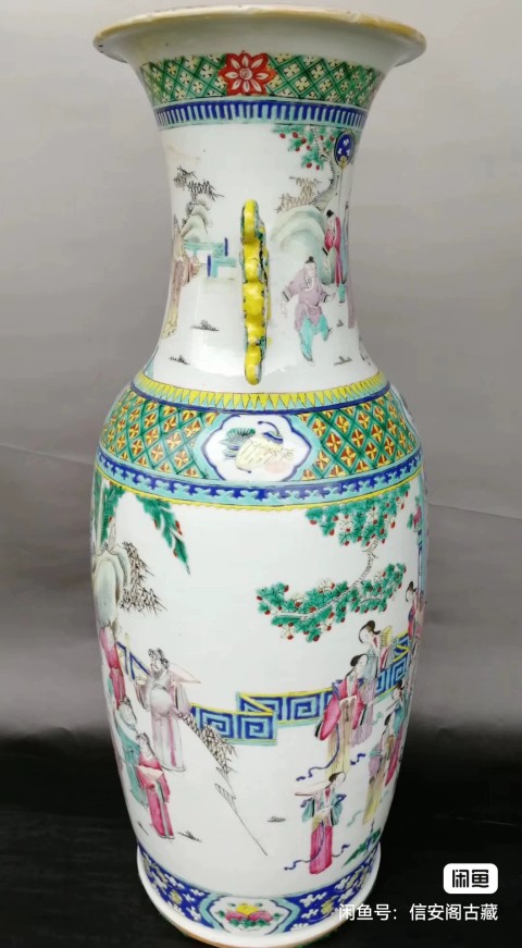 【倉庫整理品】中国美術/粉彩/斗彩人物花卉文双龍耳瓶【大清乾龍年製】在銘 倉庫整理品】中国美術/粉彩/斗彩人物花卉文双龍耳瓶【大清乾龍年