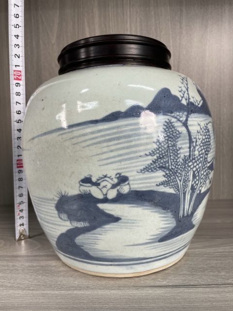 古玩陶瓷清乾隆 精品青花山水人物紋罐拍賣,當前價格2900元